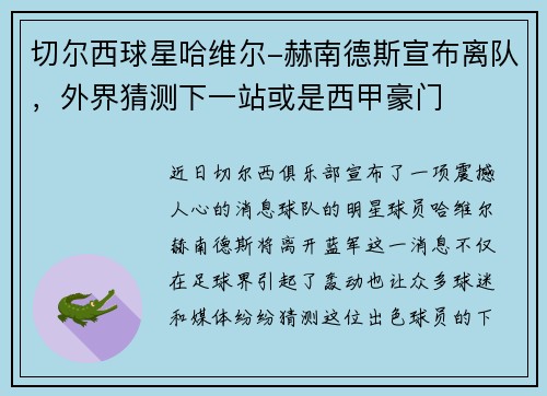 切尔西球星哈维尔-赫南德斯宣布离队，外界猜测下一站或是西甲豪门