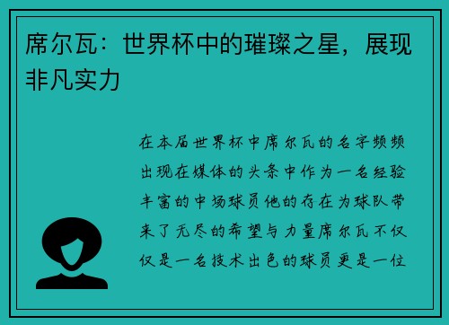 席尔瓦：世界杯中的璀璨之星，展现非凡实力