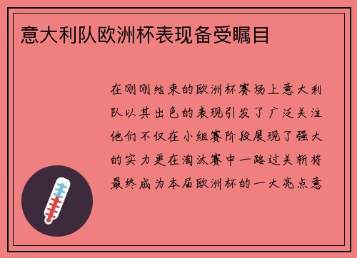 意大利队欧洲杯表现备受瞩目
