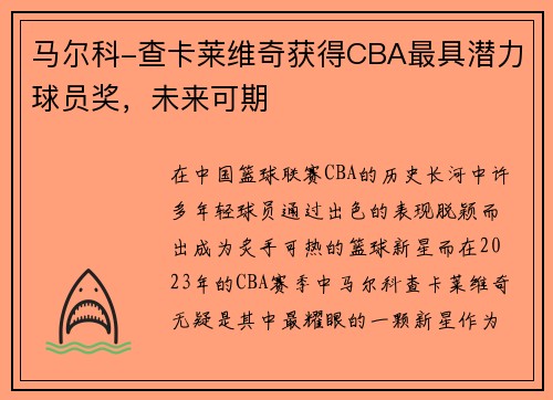 马尔科-查卡莱维奇获得CBA最具潜力球员奖，未来可期